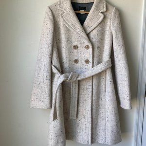 J Crew Long Double Breasted Overcoat Coat Tweed Size 8 Women, Cream